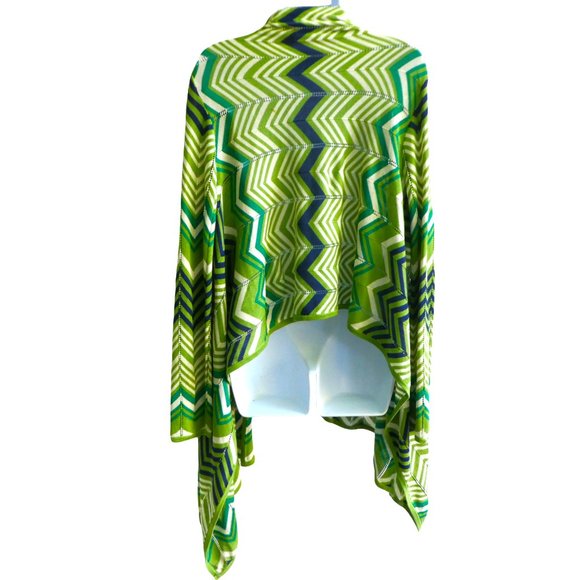BCBGMaxAzria SiLK Open Front Chevron Striped Cardigan Sweater Top Green Asymmetr - Picture 2 of 6